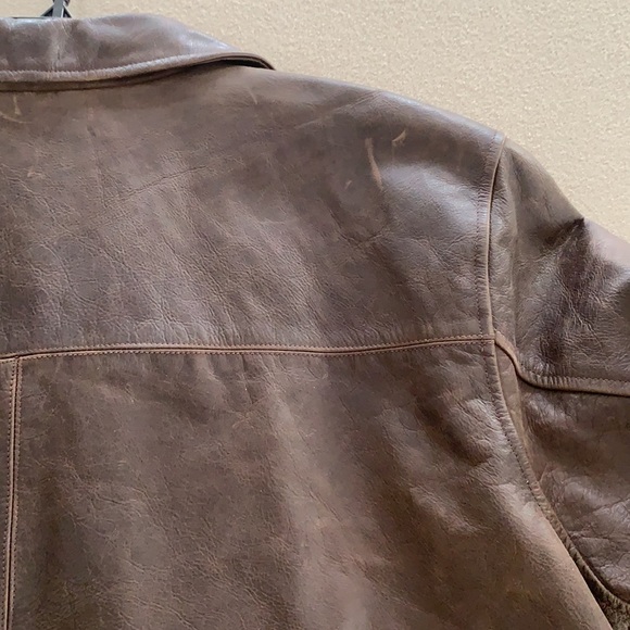 Vintage Lands End Men Leather Blazer Coat Jacket Brown Lined Wool Extra Large XL - Picture 13 of 16